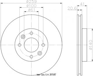 Тормозной диск передний Рено Кенго (диаметр 259X20.6мм) I Ferodo DDF1096 (Германия)